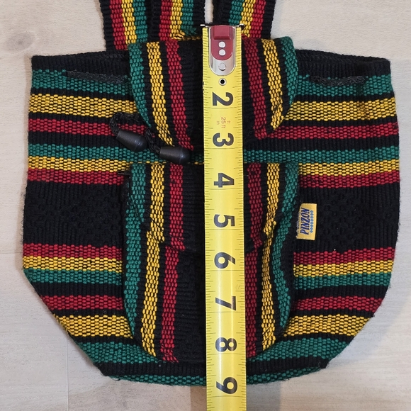 Vtg Pinzon Rasta Hippy Boho Multicolor Mini Backpack Bag 9X9 Drawstring Flap - Picture 4 of 13